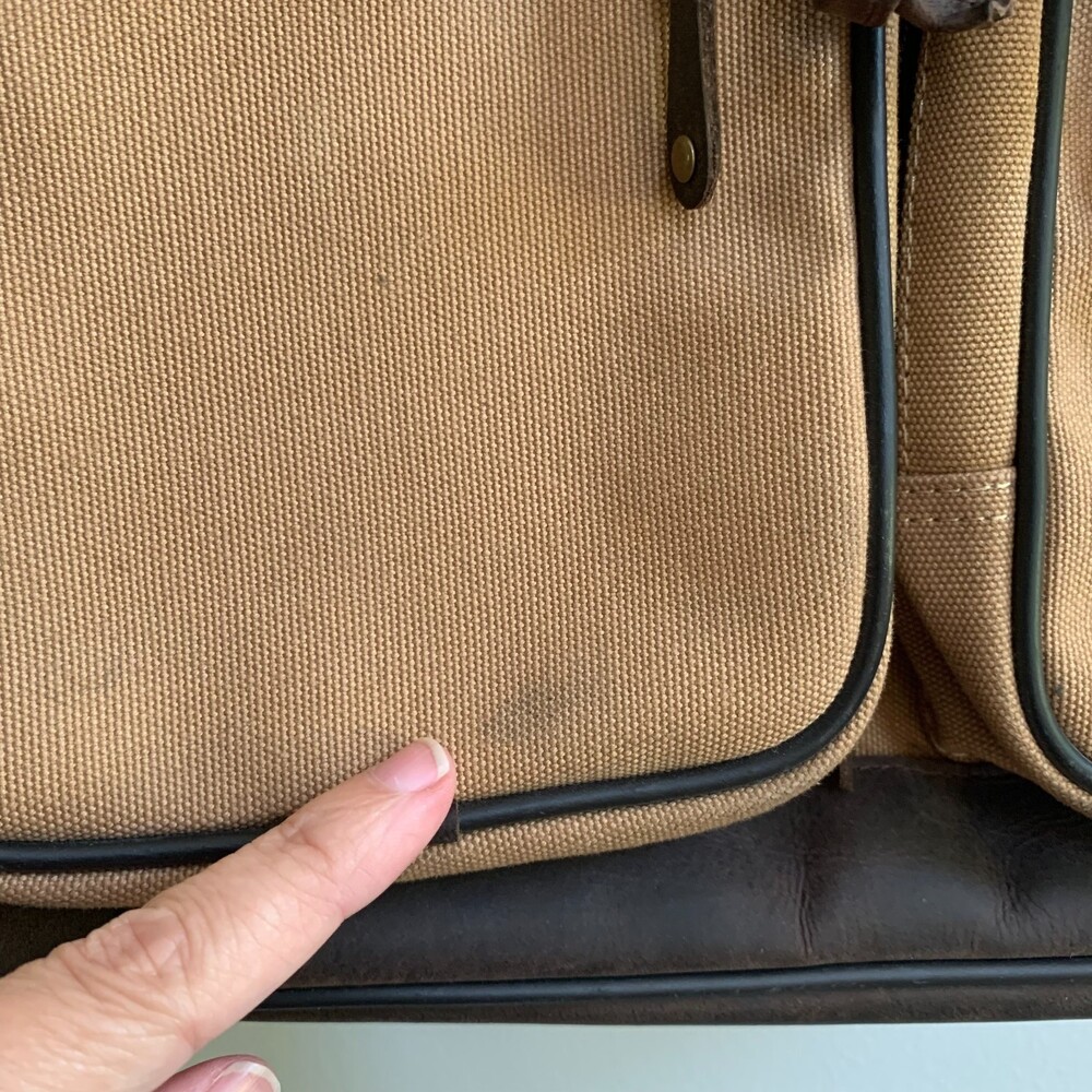 Canyon Outback VTG Leather Canvas Backpack Cinch Buckle Brown Tan Classic 90s - Picture 10 of 12